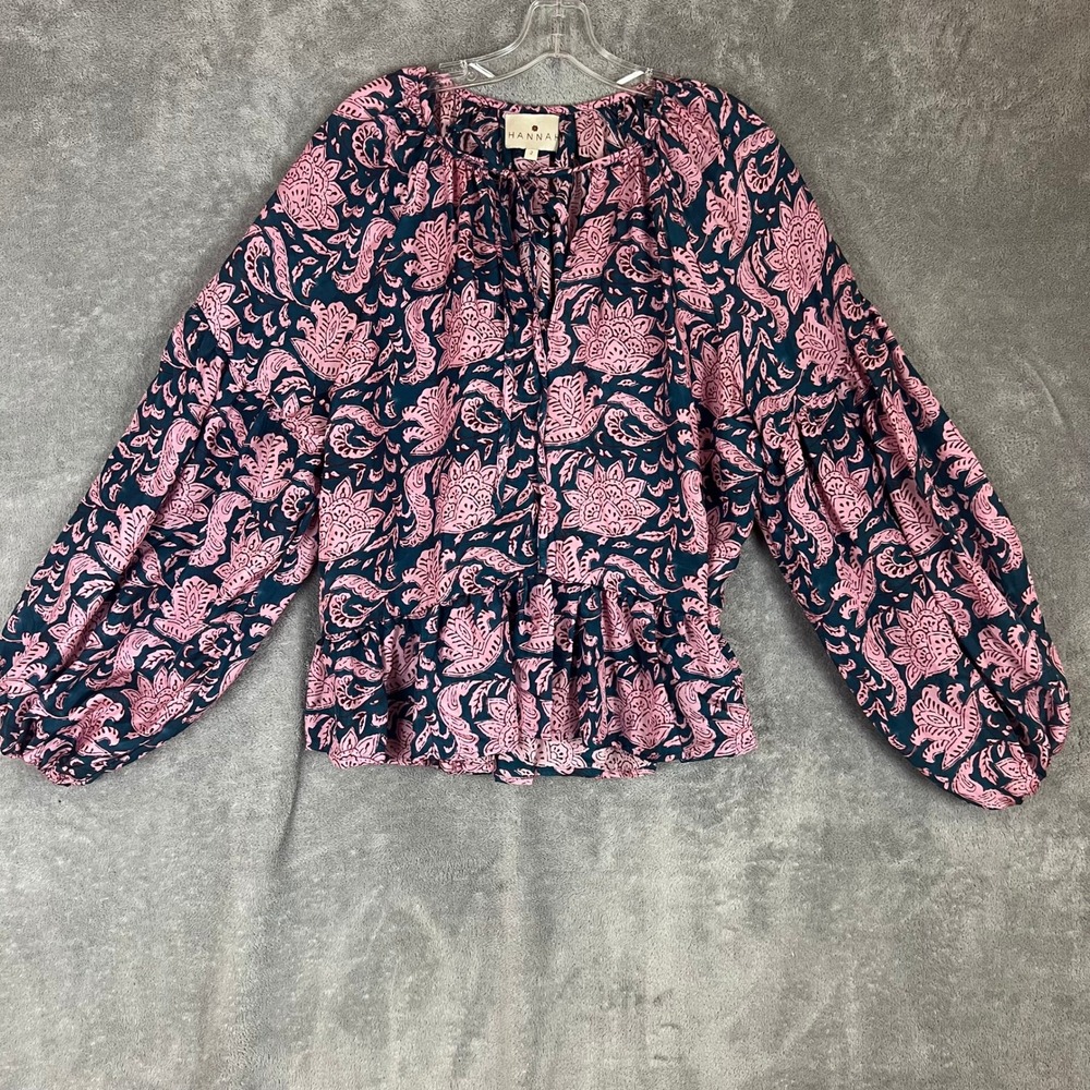 Hannah Artwear Mirabella Top Womens 2 (US 6-8) 100% Silk Peony Designer Vibrant